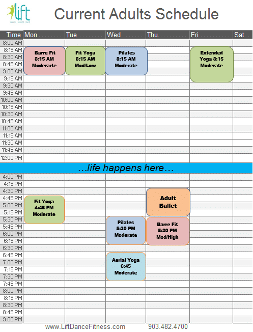 Fall 2020 Adult Fitness Schedule