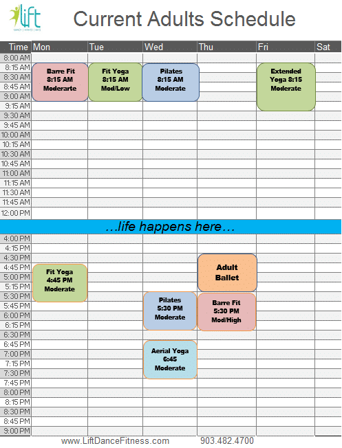 Adults' Schedule - Lift Dance and Fitness